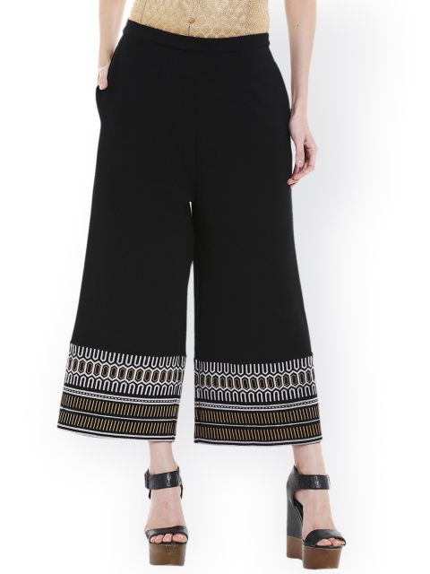 

Fusion Beats Women Black Hem Design Flared Palazzos