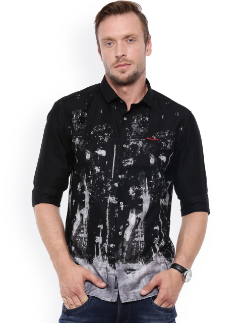 

WITH Men Black Slim Fit Printed Casual Shirt