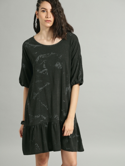 

Roadster Women Black Printed A-Line Dress