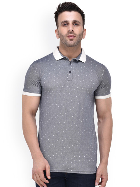 

Tinted Men Grey Printed Polo Collar Slim Fit T-shirt