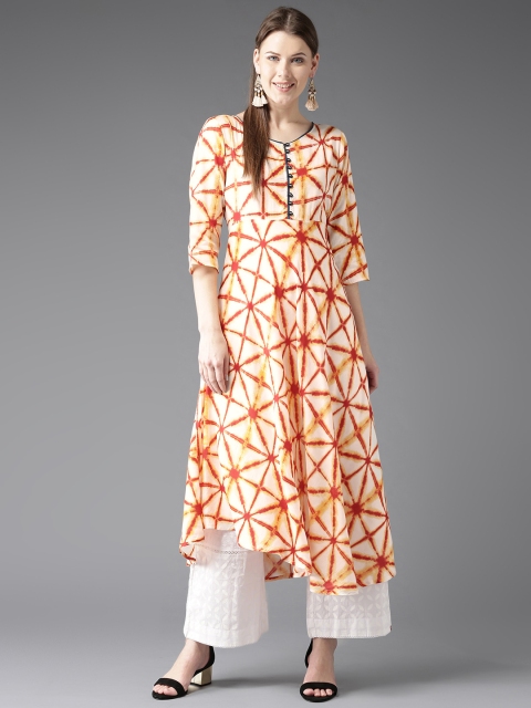 

HERE&NOW Women Orange & Off-White Dyed A-Line Kurta