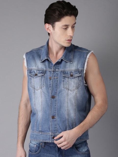 

HERE&NOW Men Blue Solid Denim Jacket