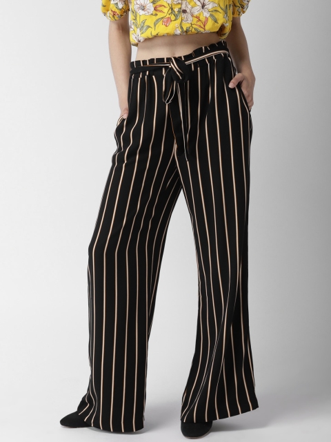 

FOREVER 21 Women Black & White Regular Fit Striped Regular Trousers