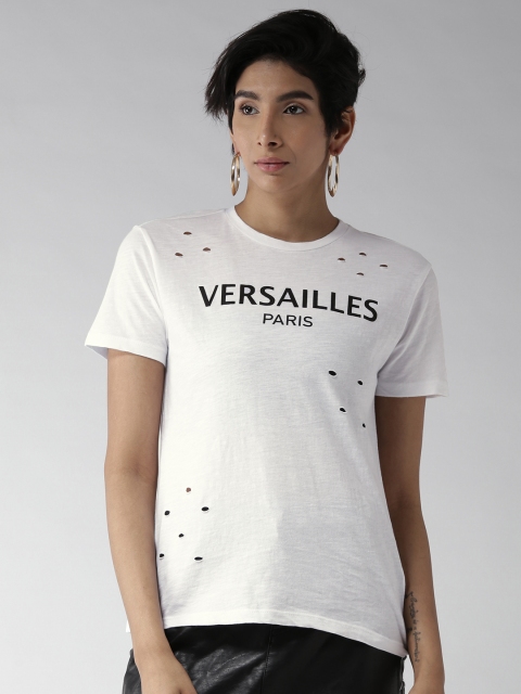 

FOREVER 21 Women White Solid Round Neck T-shirt