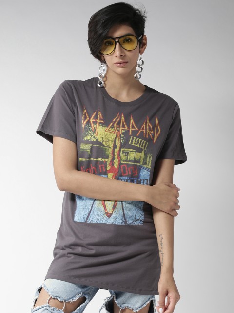 

FOREVER 21 Women Grey Printed Styled Back Top