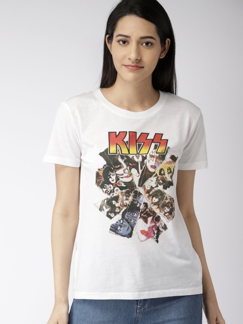

FOREVER 21 Women White Printed Round Neck T-shirt