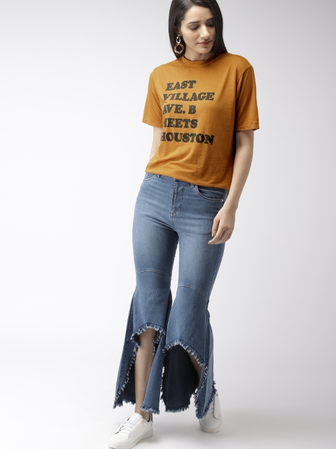 

FOREVER 21 Women Mustard Printed Round Neck T-shirt