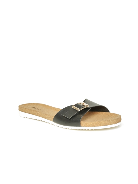 

Inc 5 Women Black Solid Synthetic Open-Toe Flats