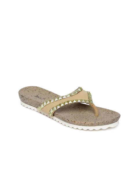 

Inc 5 Women Beige & Gold-Toned Open Toe Flats