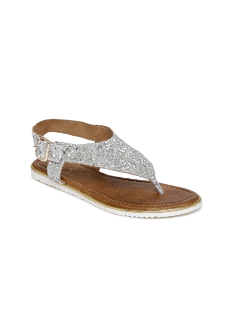 

Inc 5 Women Silver-Toned T-Strap Flats