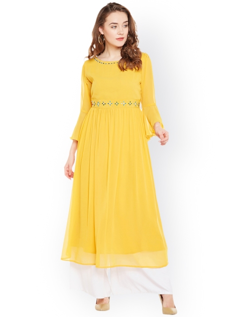 

Bitterlime Women Mustard Yellow Embellished A-Line Kurta