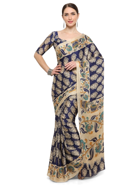 

Vaamsi Navy Printed Poly Chiffon Saree, Navy blue