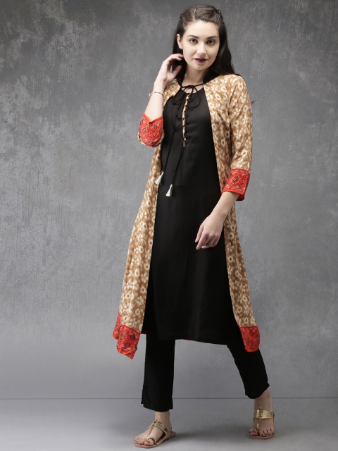 

Anouk Women Black & Brown Printed Layered Kurta with Trousers