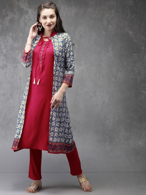 

Anouk Women Blue & Pink Printed Layered Kurta with Pyjamas