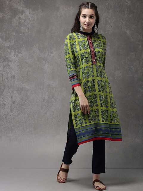

Anouk Women Green & Blue Printed Kurta with Trousers