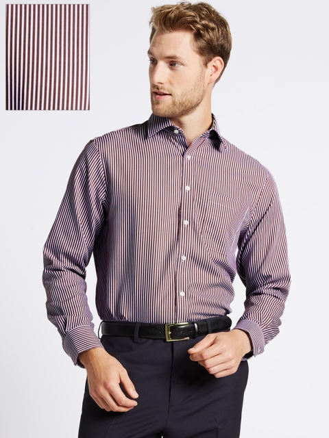 

Marks & Spencer Men Burgundy & White Regular Fit Striped Formal Shirt