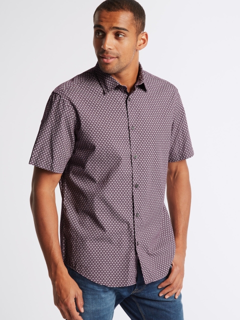 

Marks & Spencer Men Purple Regular Fit Printed Casual Shirt