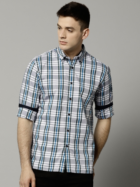 

Blue Harbour by Marks & Spencer Men Grey & Blue Regular Fit Checked Casual Shirt