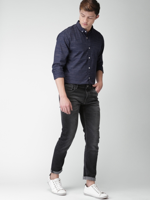 

Mast & Harbour Men Navy Blue Slim Fit Striped Casual Shirt