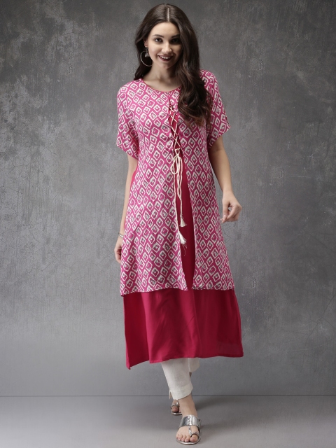 

Anouk Women Pink Printed A-Line Layered Kurta