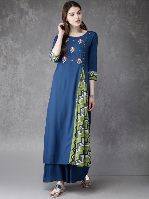 

Anouk Women Blue Printed A-Line Kurta