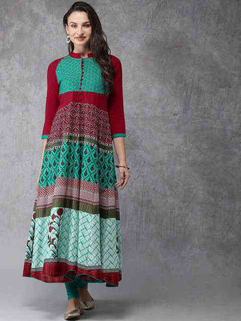 

Anouk Women Maroon & Blue Printed A-Line Kurta