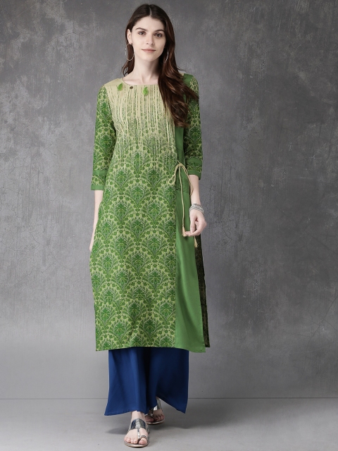 

Anouk Women Green & Beige Printed Straight Kurta
