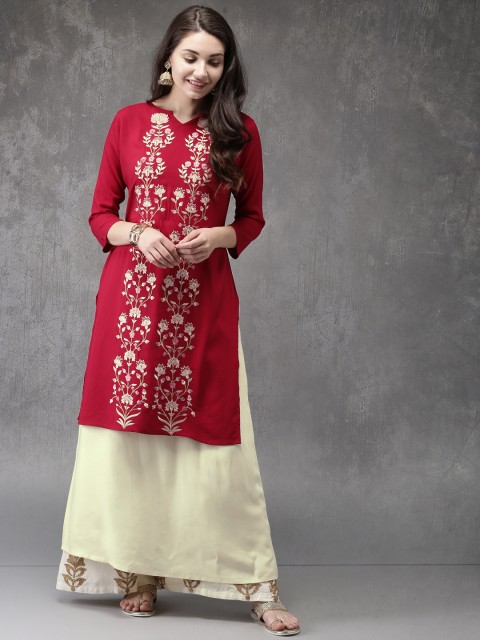 

Anouk Women Red Woven Design A-Line Kurta