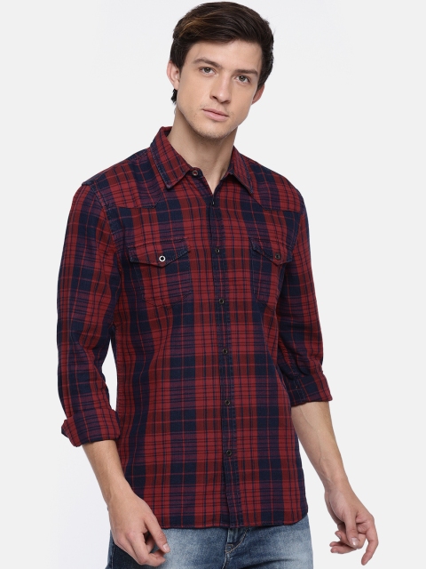 

Jack & Jones Men Red & Navy Slim Fit Checked Casual Shirt