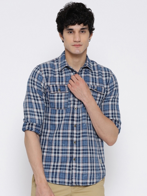 

Jack & Jones Men Blue & White Slim Fit Checked Casual Shirt