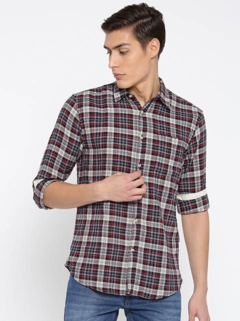 

Jack & Jones Men Navy & Red Slim Fit Checked Casual Shirt, Navy blue