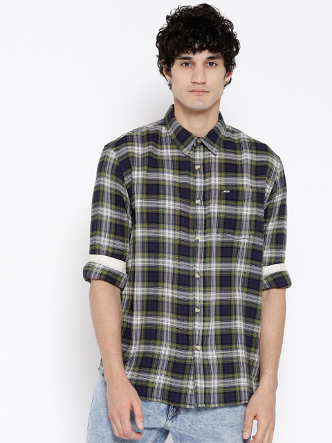 

Jack & Jones Men Navy Slim Fit Checked Casual Shirt, Navy blue