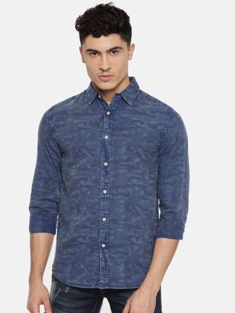 

Jack & Jones Men Navy Slim Fit Self Design Casual Shirt, Blue