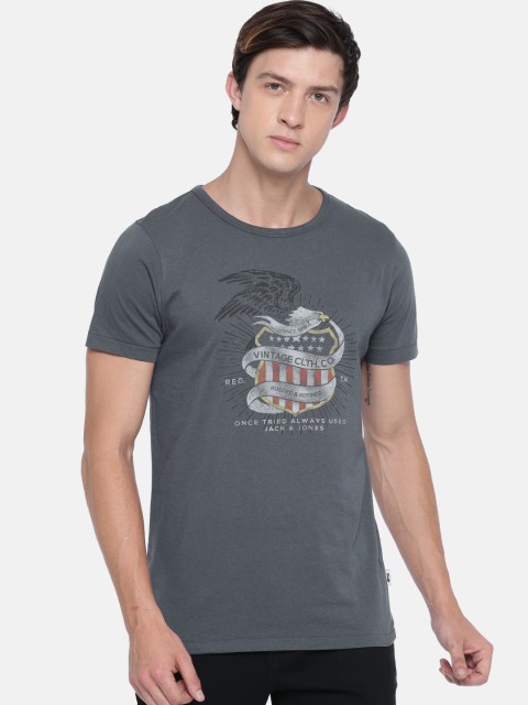 

Jack & Jones Men Grey Printed Round Neck T-shirt