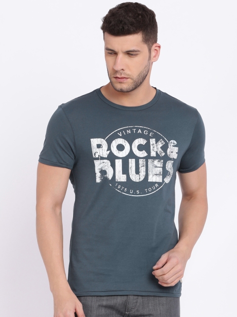 

Jack & Jones Men Blue Printed Round Neck T-shirt