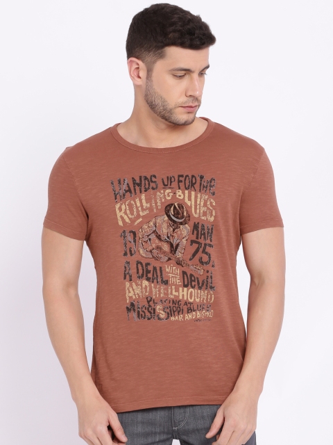

Jack & Jones Men Rust Red Printed Round Neck T-shirt
