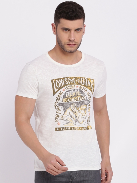 

Jack Jones Men White Printed Round Neck Pure Cotton T-shirt