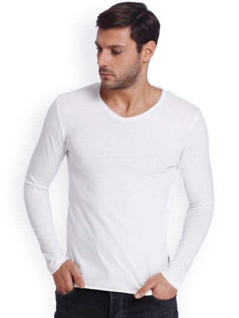

Jack & Jones Men White Solid V-Neck Slim Fit T-shirt