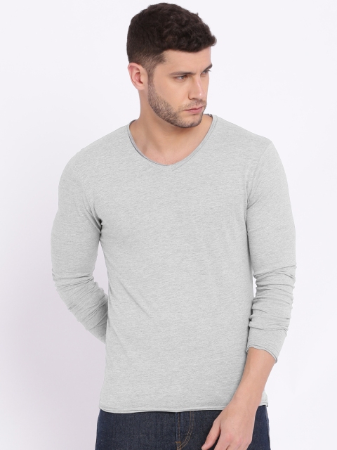 

Jack & Jones Men Grey Solid V-Neck T-shirt