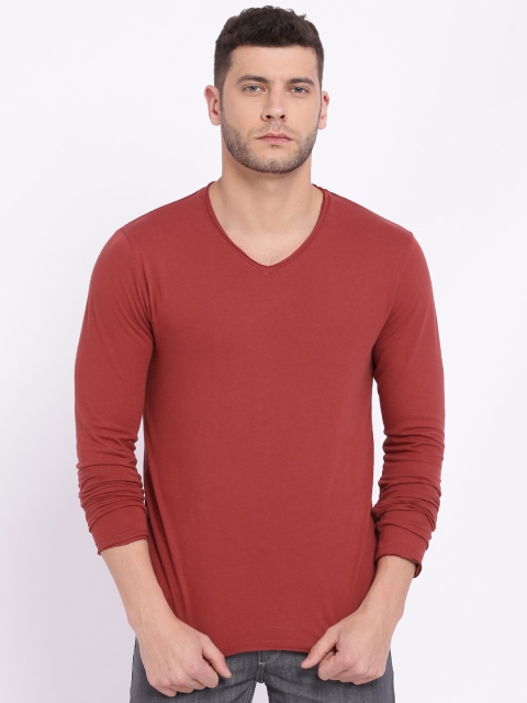 

Jack & Jones Men Maroon Solid V-Neck T-shirt