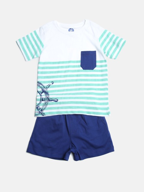 

YK Boys White & Blue Striped T-shirt with Shorts
