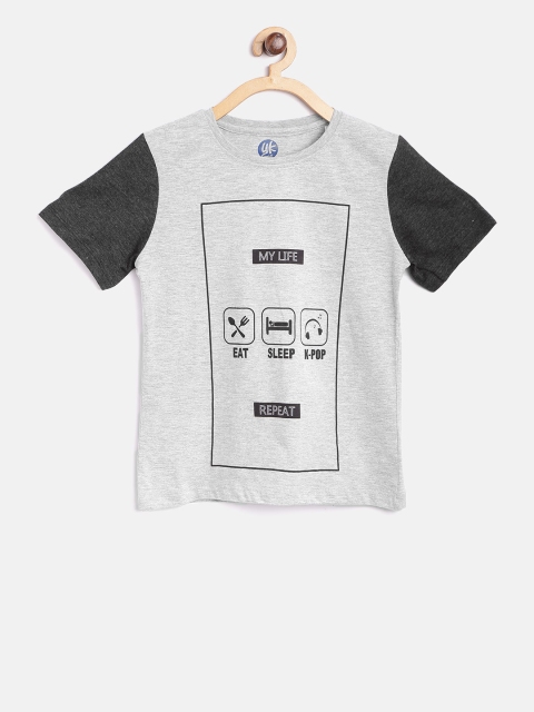 

YK Boys Grey Melange Printed Round Neck T-shirt