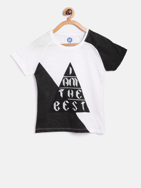 

YK Boys White & Black Colourblocked Printed T-shirt
