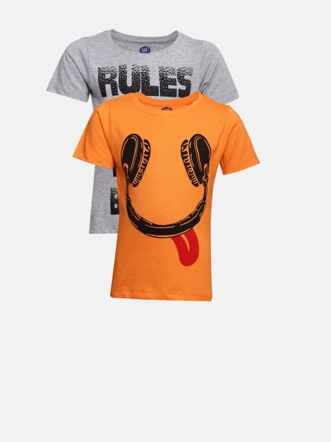 

YK Boys Pack of 2 Printed Round Neck T-shirt, Grey melange