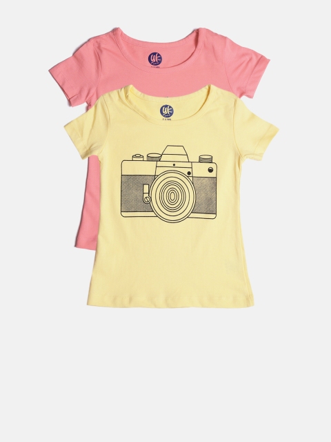 

YK Girls Pack of 2 Printed Round Neck T-shirt, Pink