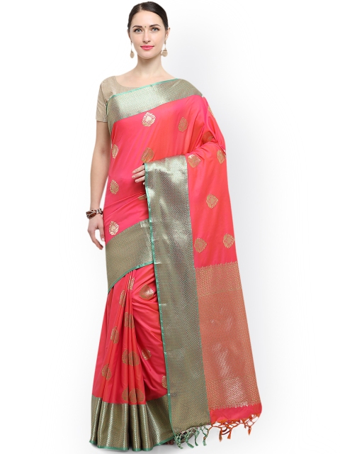 

Varkala Silk Sarees Coral Pink Silk Blend Woven Design Kanjeevaram Saree