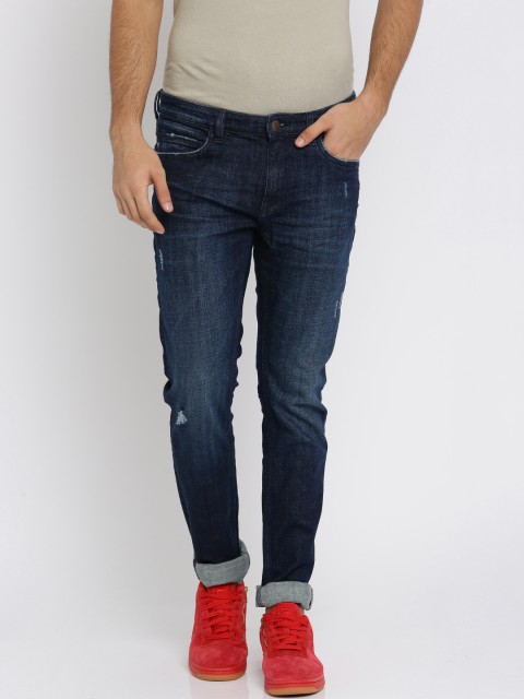 

Arrow Blue Jean Co. Men Blue Skinny Fit Mid-Rise Mildly Distressed Stretchable Jeans