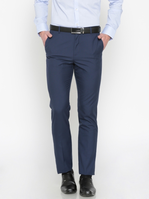 

Arrow New York Men Navy Blue & Brown Tapered Fit Regular Trousers