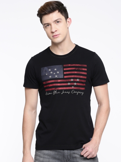 

Arrow Blue Jean Co. Men Black Printed Round Neck Pure Cotton T-shirt