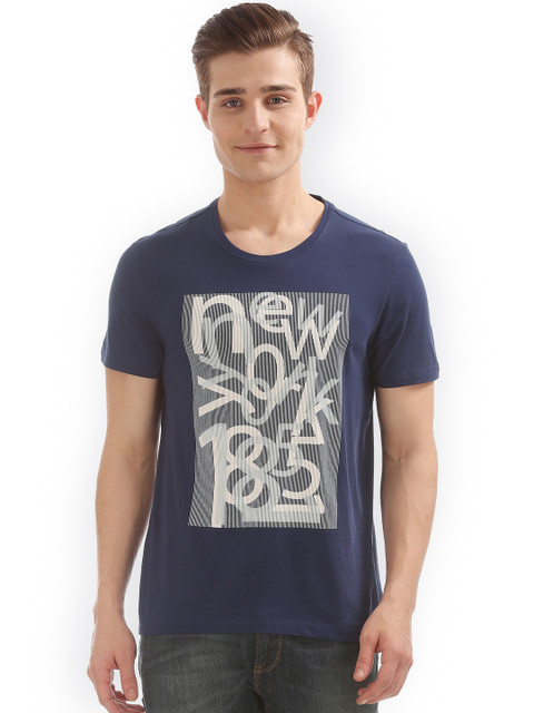

Arrow Blue Jean Co. Men Navy Blue Printed Round Neck T-shirt